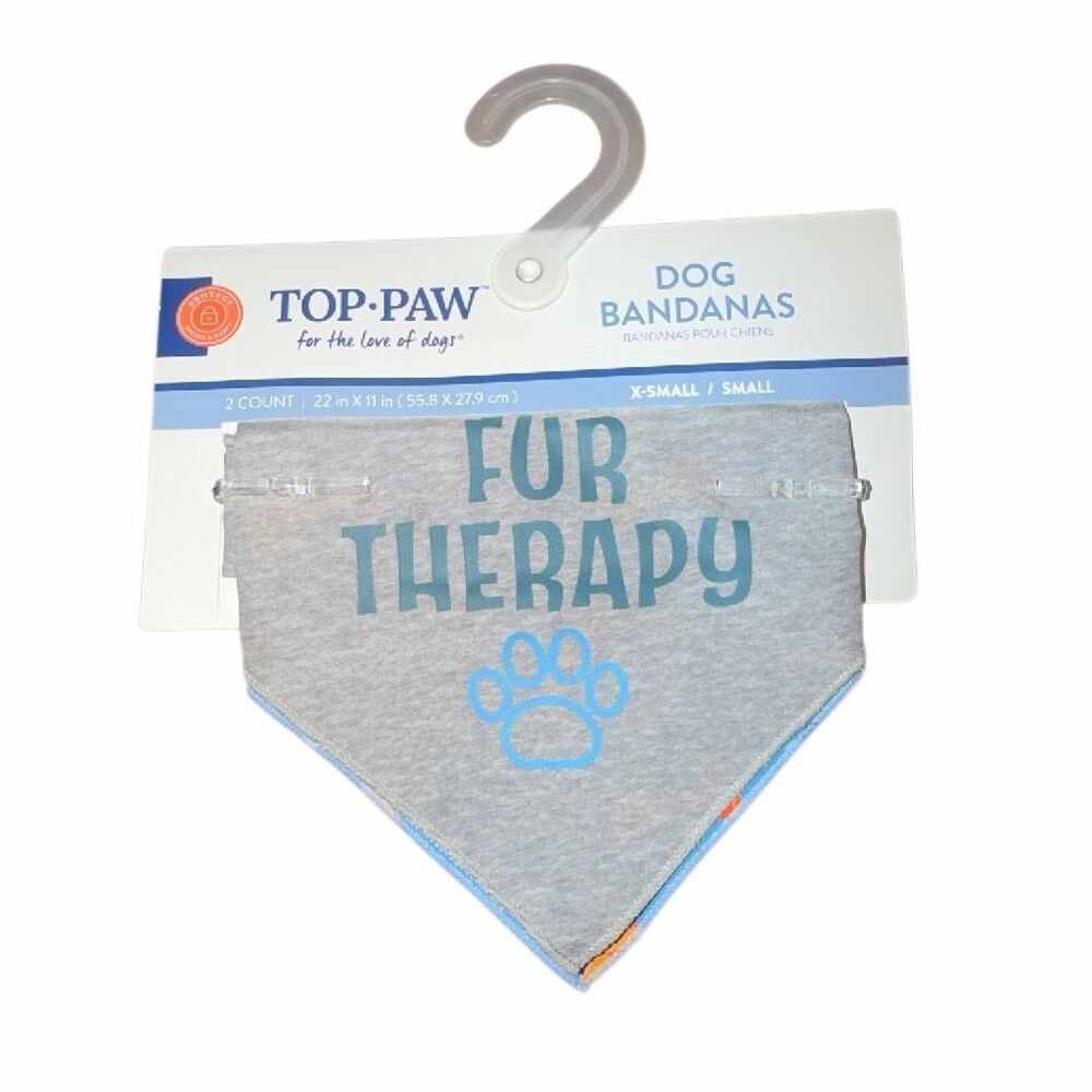 Pet bandana XS/S dog TOP PAW “Fur Therepy” gray + blue w bones 2 pack